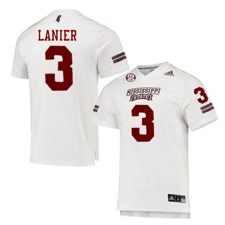 Men #3 Brylan Lanier Mississippi State Bulldogs College Football Jerseys Stitched-White